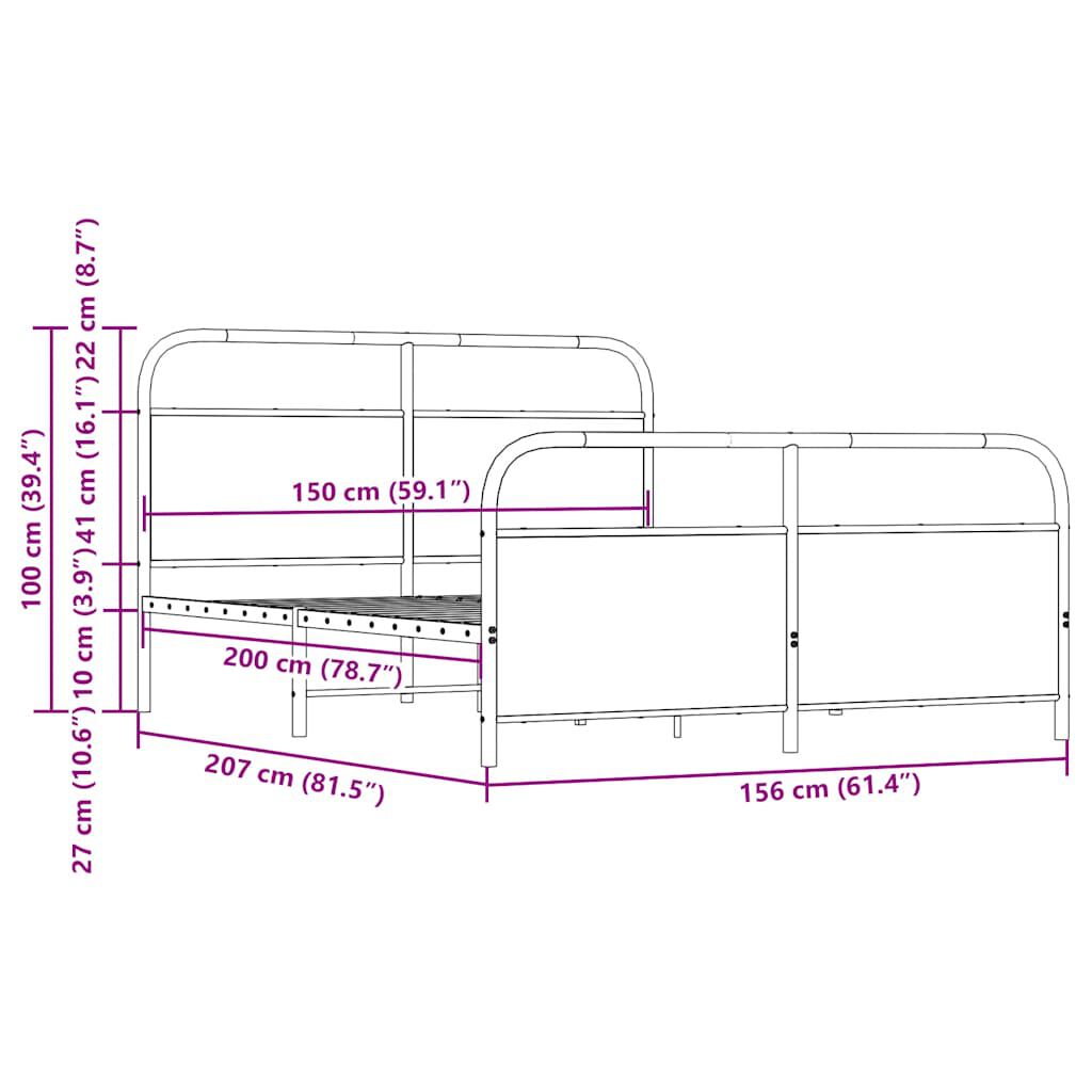 vidaXL Σκελετός Κρεβ. Χωρίς Στρώμα Sonoma Δρυς 150x200 εκ. Μεταλλικό