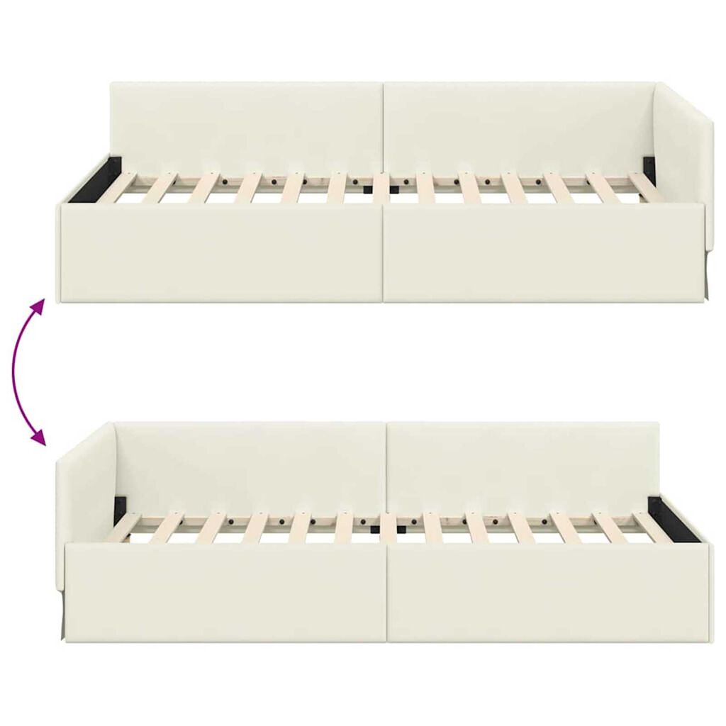 vidaXL Κρεβάτι Γωνίας Κρεμ 80 x 200 cm Βελούδο και Εργοστασιακό ξύλο