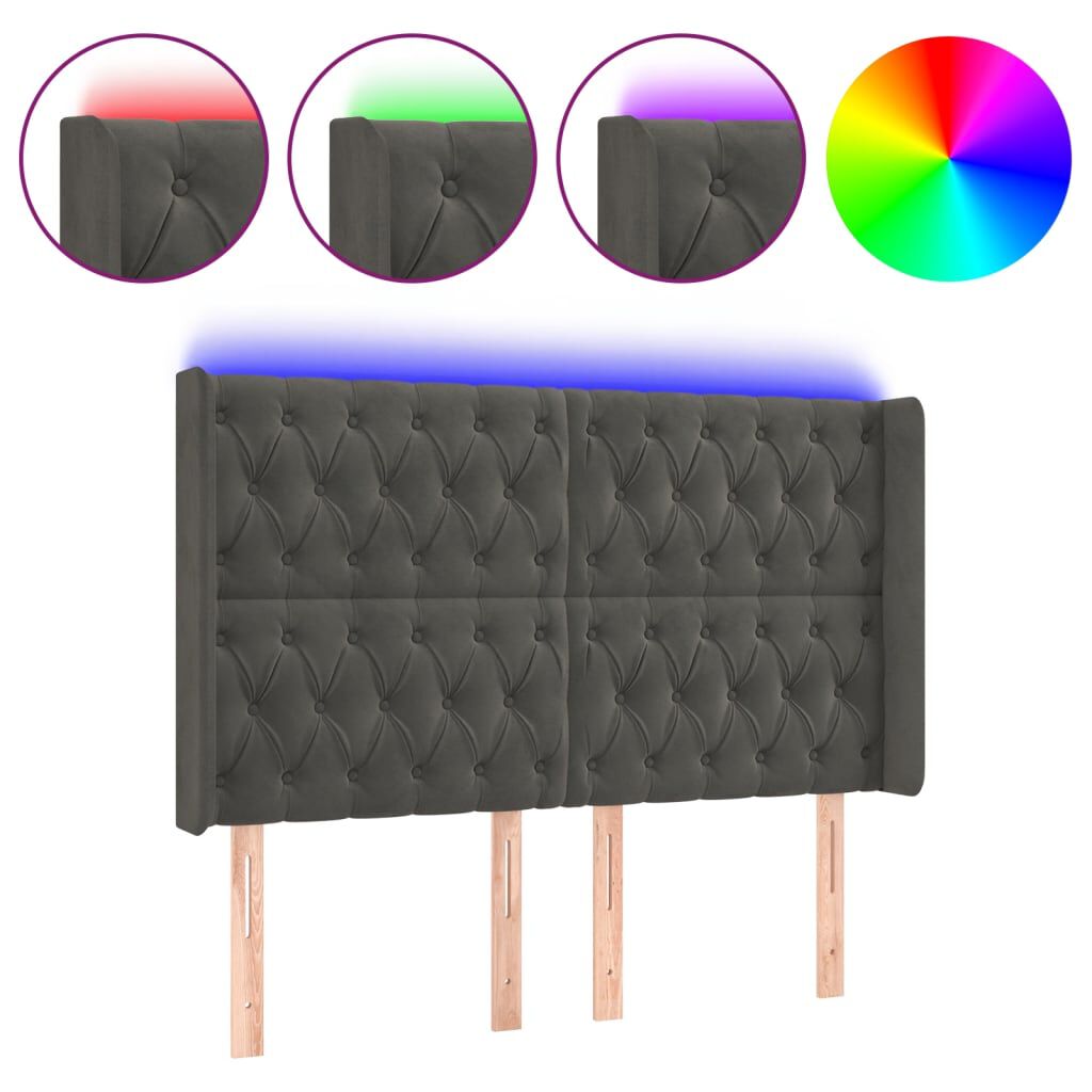 vidaXL Κεφαλάρι Κρεβατιού LED Σκούρο Γκρι 163x16x118/128εκ. Βελούδινο