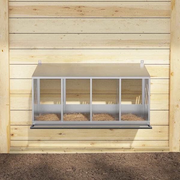 vidaXL Κουτί φωλιάς κοτόπουλου με 4 θήκες γαλβανισμένο ασήμι μέταλλο