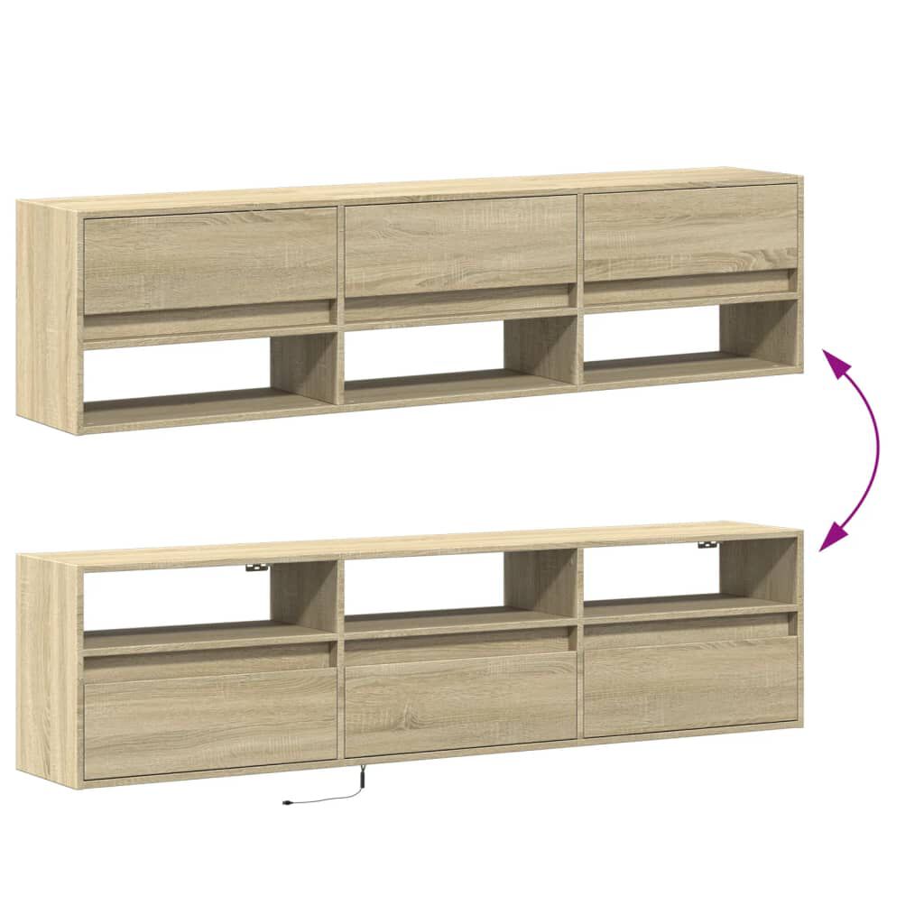 vidaXL Έπιπλο Τοίχου Τηλεόρασης με LED Sonoma Δρυς 180x31x45 εκ.