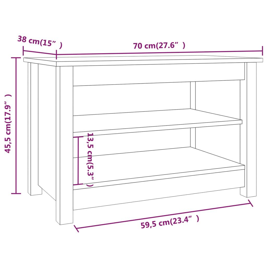 vidaXL Παπουτσοθήκη Λευκή 70 x 38 x 45,5 εκ. από Μασίφ Ξύλο Πεύκου