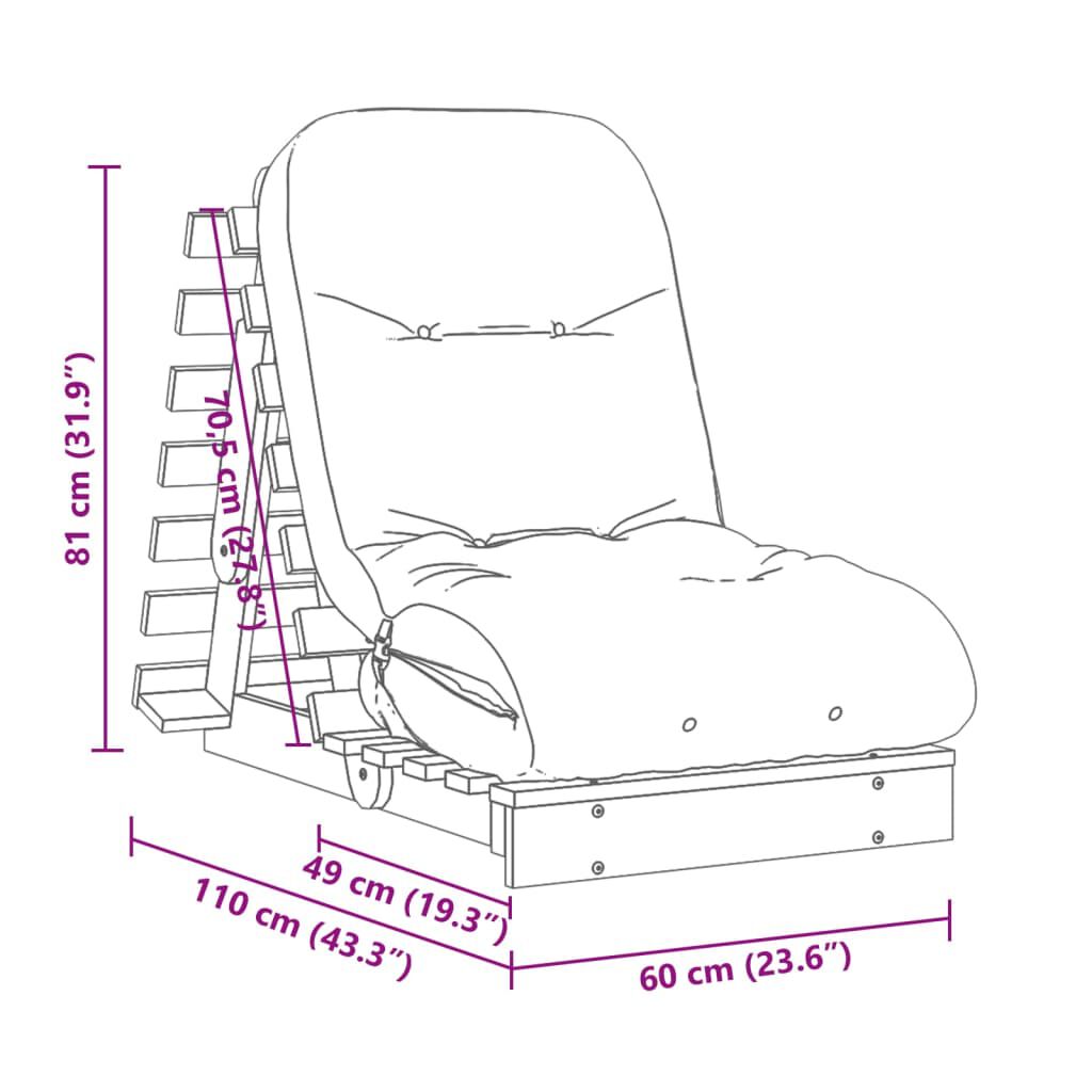 vidaXL Καναπές Κρεβάτι Futon/Στρώμα 60x206x11 Εμποτισμένο Ξύλο Πεύκου