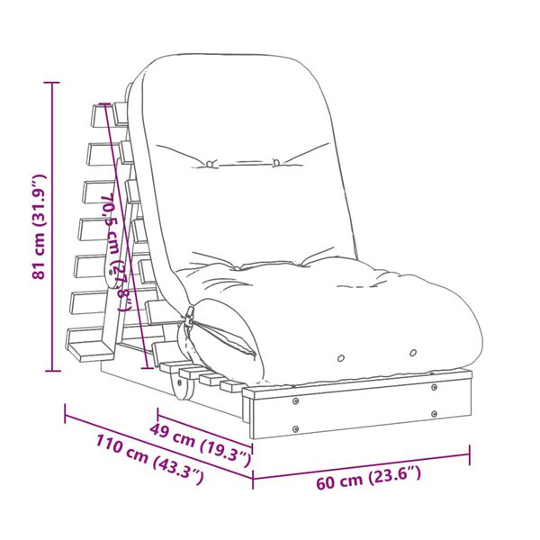 vidaXL Καναπές Κρεβάτι Futon/Στρώμα 60x206x11 Εμποτισμένο Ξύλο Πεύκου