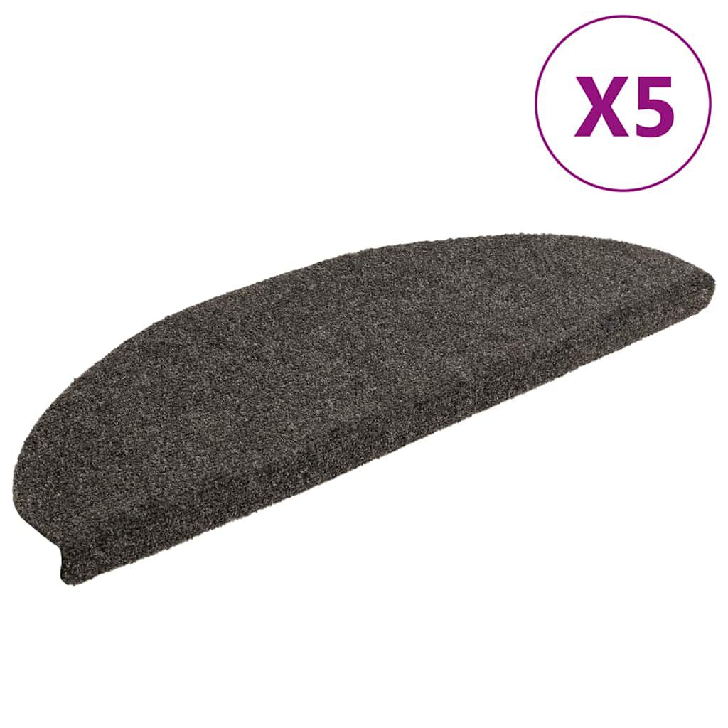 vidaXL Πατάκια Σκάλας Αυτοκόλ. 5 τεμ Ανθρακί 65x21x4 εκ Βελονιασμένο