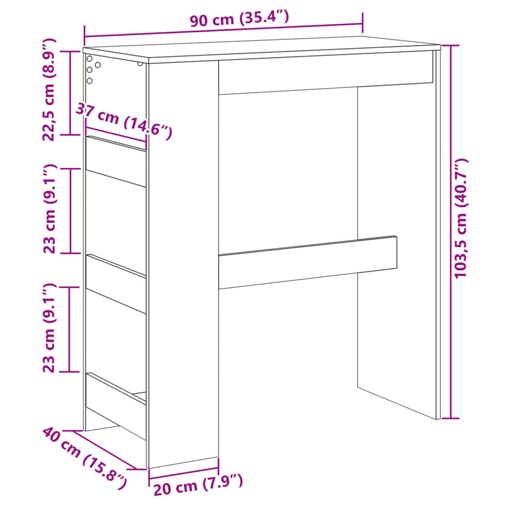 vidaXL Τραπέζι Μπαρ με Ράφια Μαύρο 90x40x103,5 εκ. Επεξεργ. Ξύλο