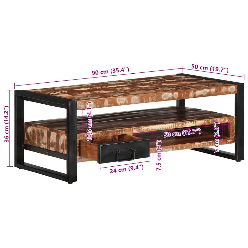 vidaXL Τραπεζάκι σαλονιού πολύχρωμο 90x50x36cm Ξύλο μασίφ αναγεννημένο
