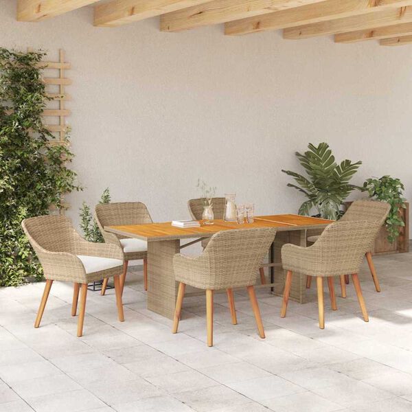 vidaXL Σέτ φαγητού για κήπο 7 pcs Μπεζ και καφέ συνθετικό ρατάν