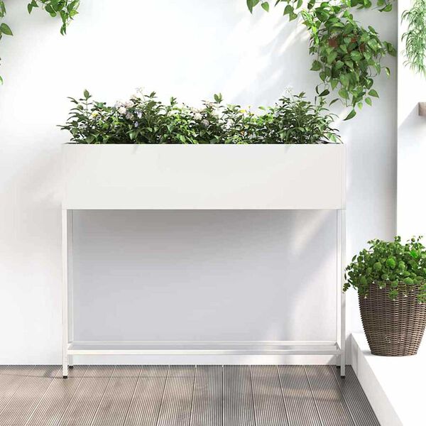 vidaXL Υψωμένη Γλάστρα Κήπου Λευκό 100 x 26 x 82 εκ Ατσάλι