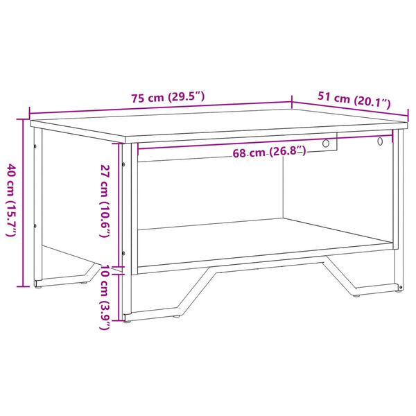 vidaXL Τραπεζάκι Σαλονιού Καπνιστή Δρυς 75x51x40 εκ. Επεξεργ. Ξύλο