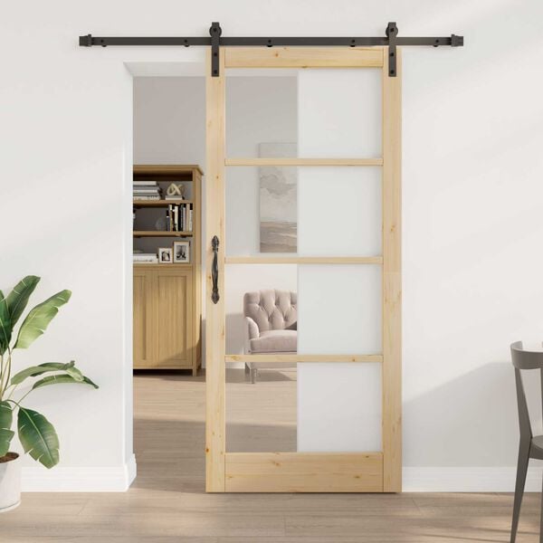 vidaXL Συρόμενη Πόρτα ORKDAL Καφέ 93 x 211 εκ. Μασίφ ξύλο πεύκου