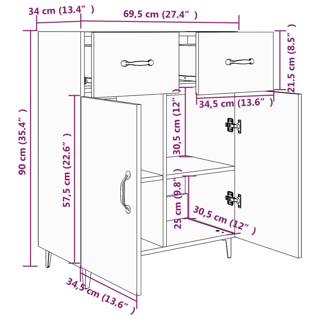 vidaXL Ντουλάπι Sonoma Δρυς 69,5 x 34 x 90 εκ. από Επεξεργασμένο Ξύλο