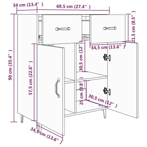 vidaXL Ντουλάπι Sonoma Δρυς 69,5 x 34 x 90 εκ. από Επεξεργασμένο Ξύλο