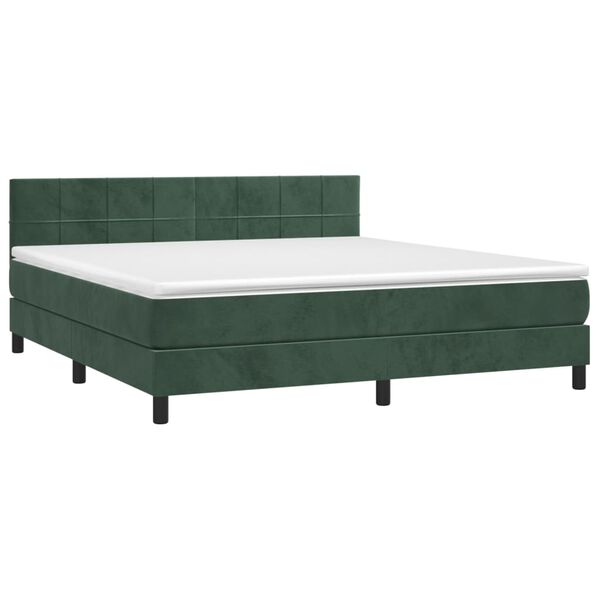 vidaXL Κρεβάτι Boxspring με Στρώμα & LED Σκ. Πράσινο 180x200εκ Βελούδο