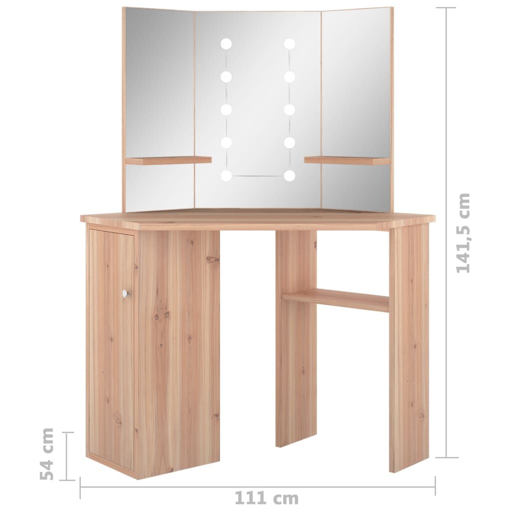 vidaXL Μπουντουάρ Γωνιακό με LED Χρώμα Δρυς 111 x 54 x 141,5 εκ.