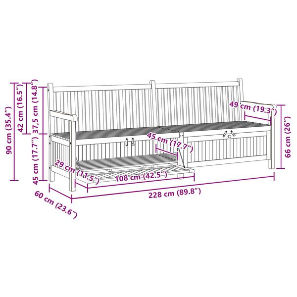 vidaXL Πάγκος Αποθήκευσης Κήπου Καφέ 228 x 60 x 90 εκ Μασίφ ξύλο teak