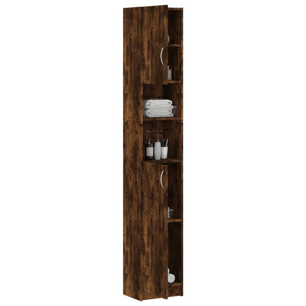 vidaXL Ντουλάπι Μπάνιου Καπνιστή Δρυς 32x25,5x190 εκ. Επεξεργ. Ξύλο