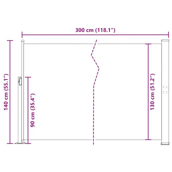 vidaXL Σκίαστρο Πλαϊνό Συρόμενο Καφέ 140 x 300 εκ.