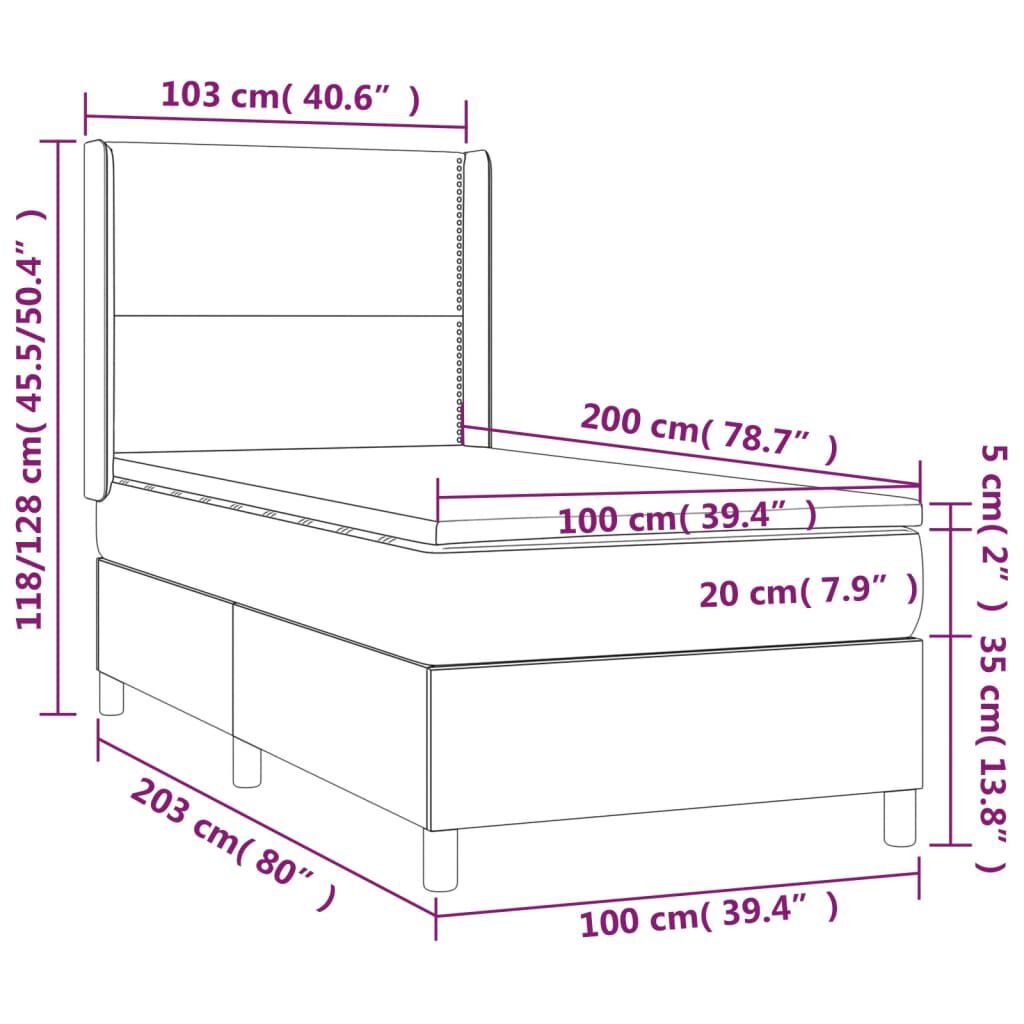 vidaXL Κρεβάτι Boxspring με Στρώμα & LED Μαύρο 100x200 εκ. Βελούδινο