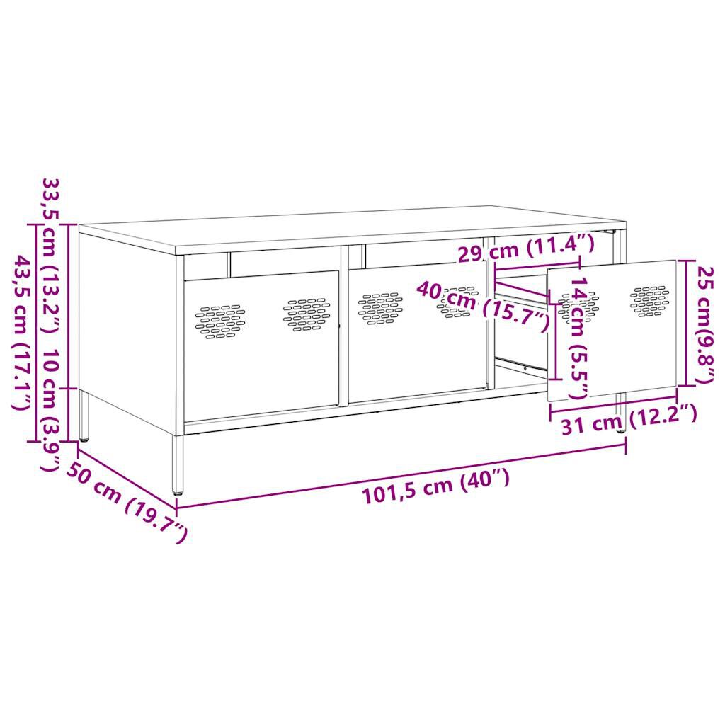 vidaXL Τραπεζάκι Σαλονιού Λαδί 101,5x50x43,5 εκ. Χάλυβα Ψυχρής Έλασης