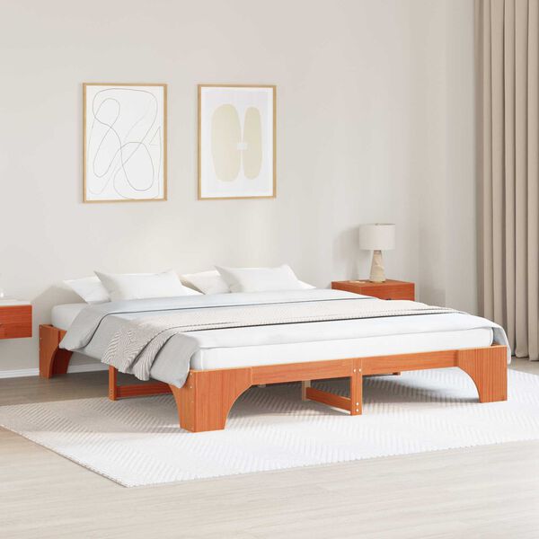 vidaXL Σκελετός Κρεβατιού Κερωτό Καφέ 180x200 cm Στερεό Ξύλο Πεύκου