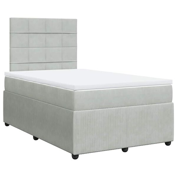vidaXL Κρεβάτι Boxspring με Στρώμα Ανοιχτό Γκρι 120x190 εκ. Βελούδινο