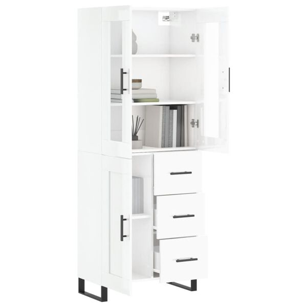 vidaXL Ντουλάπι Γυαλιστερό Λευκό 69,5x34x180 εκ. Επεξεργασμένο Ξύλο