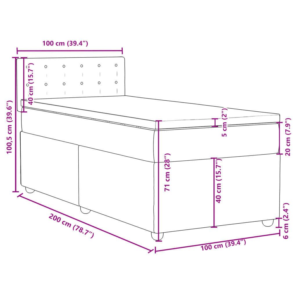 vidaXL Κρεβάτι Boxspring με Στρώμα Ανοιχτό Γκρι 100x200 εκ. Υφασμάτινο