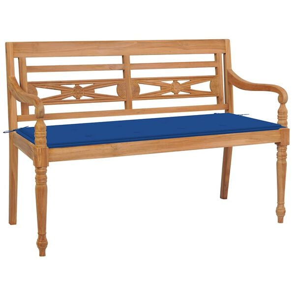 vidaXL Παγκάκι Batavia 120 εκ. Μασίφ Ξύλο Teak με Μπλε Ρουά Μαξιλάρι