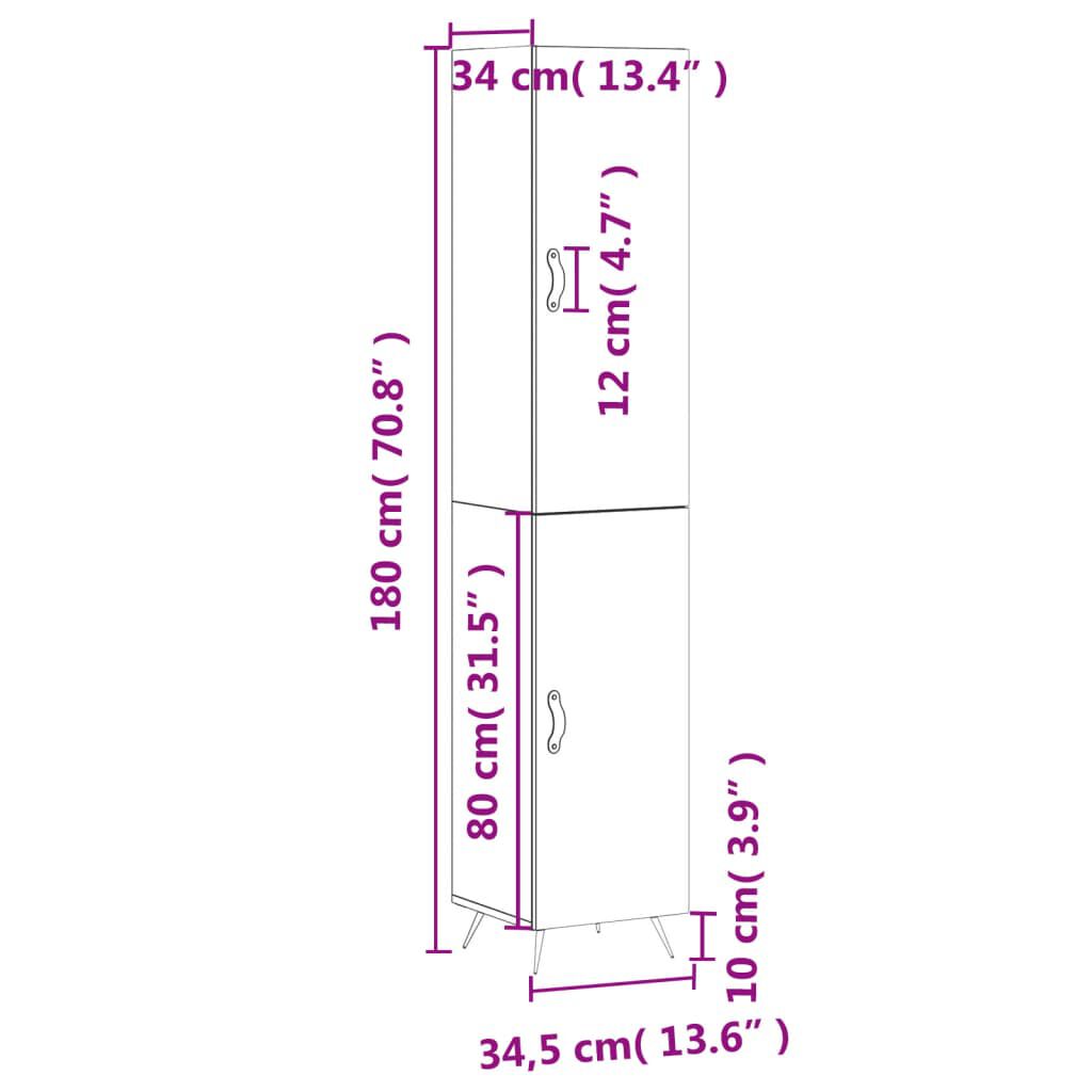 vidaXL Ντουλάπι Γυαλ. Λευκό 34,5 x 34 x 180 εκ. από Επεξεργασμένο Ξύλο