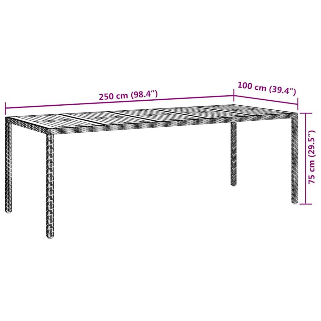 vidaXL Τραπέζι Κήπου για Φαγητό Γκρι 250 x 100 x 75 cm Πολυ ράταν