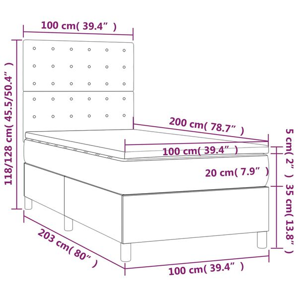 vidaXL Κρεβάτι Boxspring με Στρώμα Γκρι 100x200εκ. από Συνθετικό Δέρμα