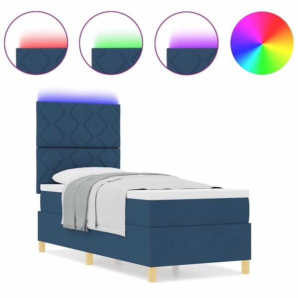 vidaXL Κρεβάτι με ελατήρια με στρώμα Μπλε 80 x 200 cm ύφασμα