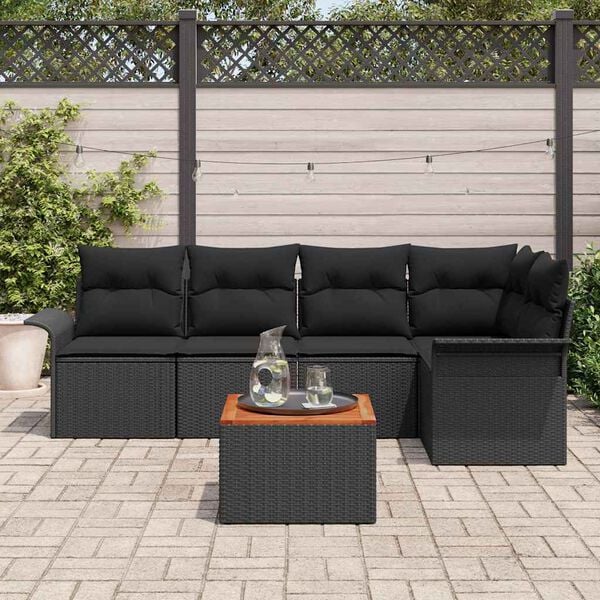 vidaXL Σετ Καναπέ Κήπου 6 pcs Μαύρο Πολυ ράταν