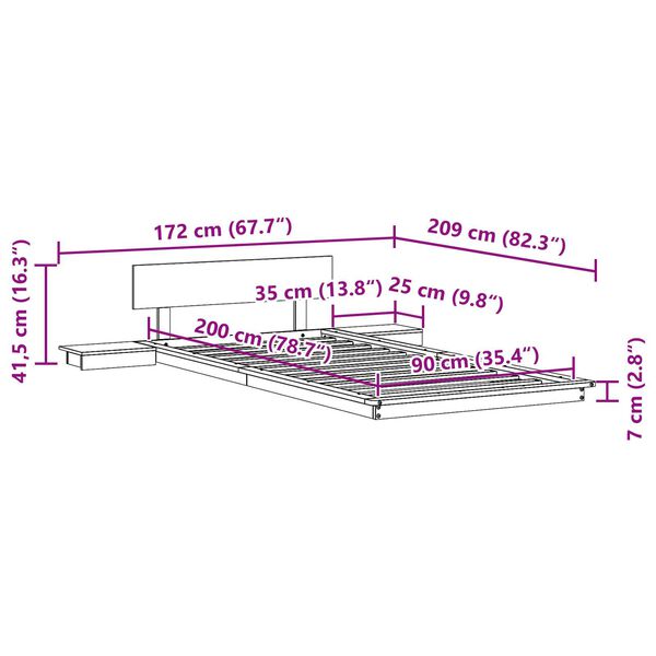 vidaXL Κρεβάτι με κομοδίνα Λευκό 90x200εκ Μασίφ ξύλο