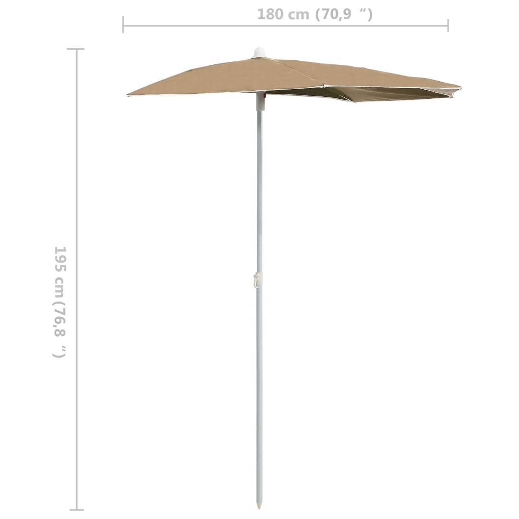 vidaXL Ομπρέλα Κήπου Μισή με Ιστό Taupe 180 x 90 εκ.
