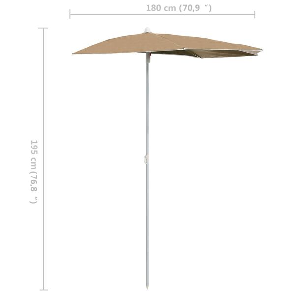 vidaXL Ομπρέλα Κήπου Μισή με Ιστό Taupe 180 x 90 εκ.