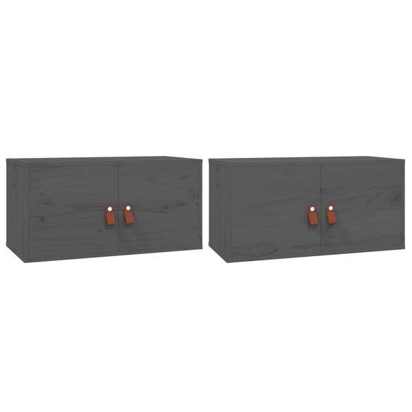 vidaXL Ντουλάπι Τοίχου 2 τεμ. Γκρι 60x30x30 εκ. από Μασίφ Ξύλο Πεύκου