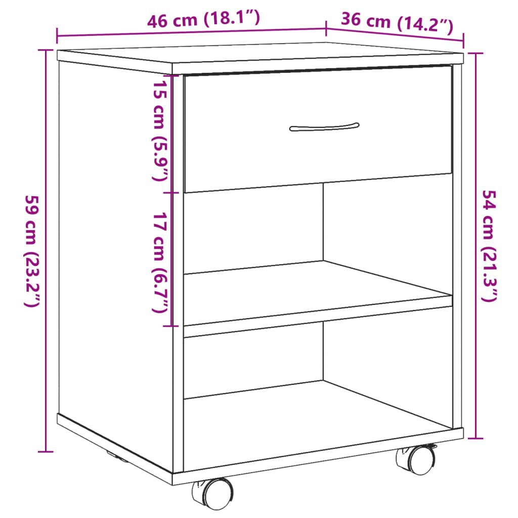 vidaXL Ντουλάπι Τροχήλατο Αρτισιανή Δρυς 46x36x59 εκ. Επεξεργ. Ξύλο