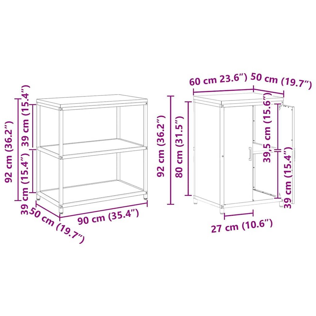 vidaXL Σετ Αποθήκευσης Κουζίνας με ράφι 3 pcs Μαύρο 210 x 50 x 92 εκ