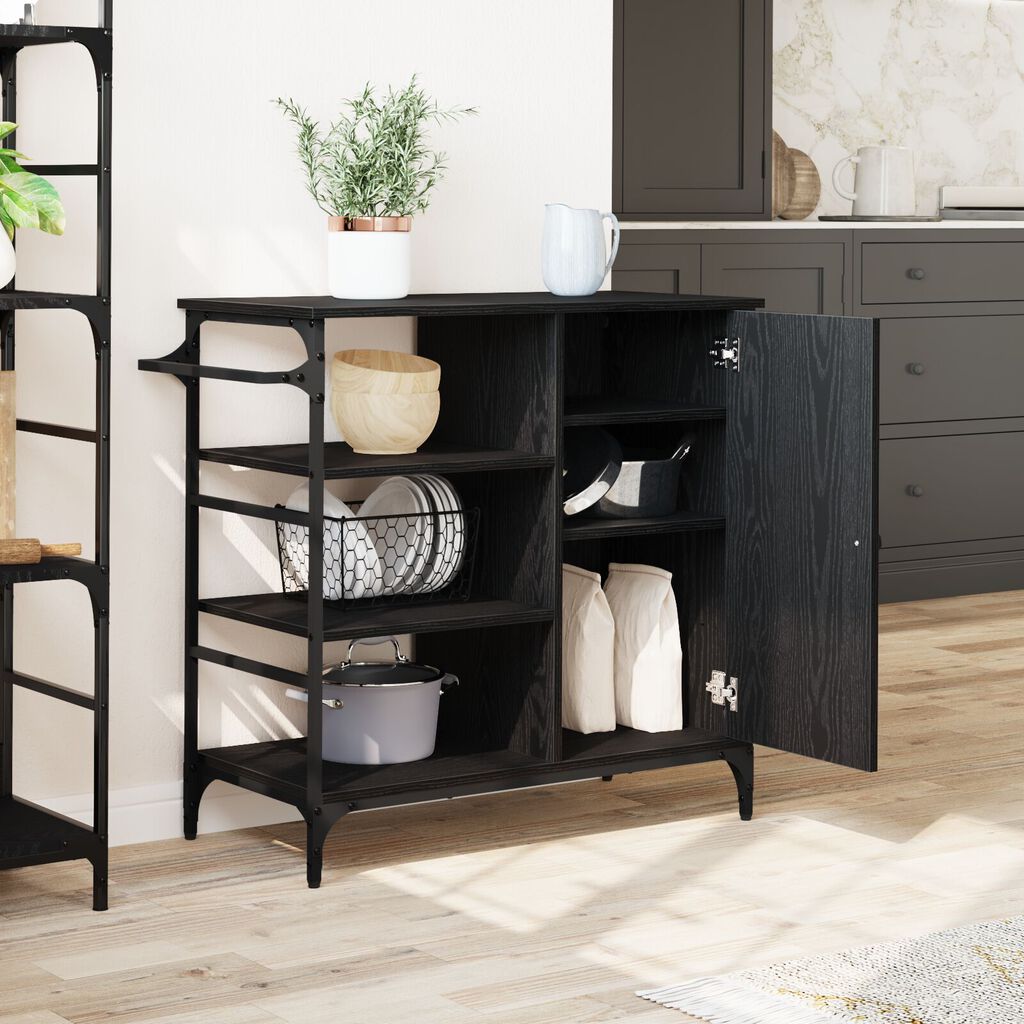 vidaXL Τρενάκι Κουζίνας Μαύρο Δρυς 87.5x38.5x84.5 cm Επεξεργασμένο Ξύλο