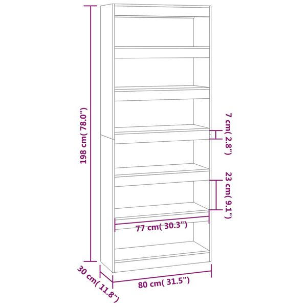 vidaXL Βιβλιοθήκη/Διαχωρ. Χώρου Μαύρο 80x30x198 εκ. Επεξεργ. Ξύλο