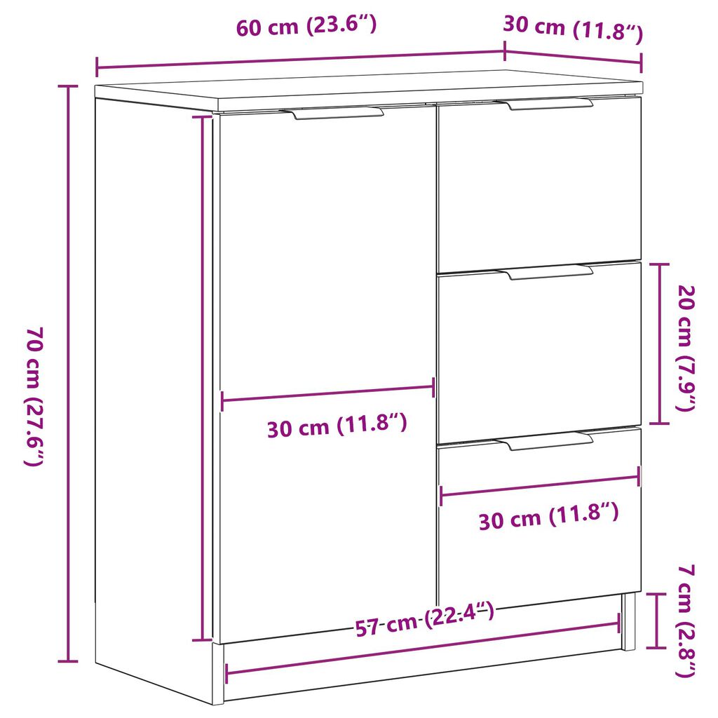 vidaXL Μαύρος Διπλωμένος Μπουφές 60x30x70 εκ. Κατασκευασμένος από Επεξεργασμένο Ξύλο