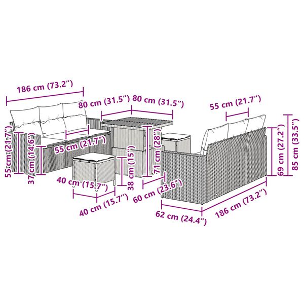 vidaXL &Sigma;&epsilon;&tau; &Kappa;&alpha;&nu;&alpha;&pi;έ &Kappa;ή&pi;&omicron;&upsilon; &mu;&epsilon; &mu;&alpha;&xi;&iota;&lambda;ά&rho;&iota; &mu;&epsilon; &alpha;&pi;&omicron;&theta;ή&kappa;&epsilon;&upsilon;&sigma;&eta; 9 pcs &Mu;&alpha;ύ&rho;&omicron;