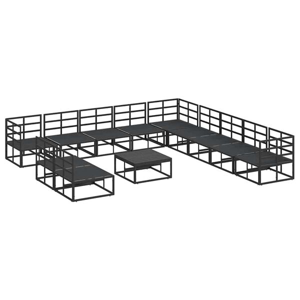 vidaXL Σετ Καναπέ Κήπου με μαξιλάρι 12 pcs Μαύρο Αλουμίνιο