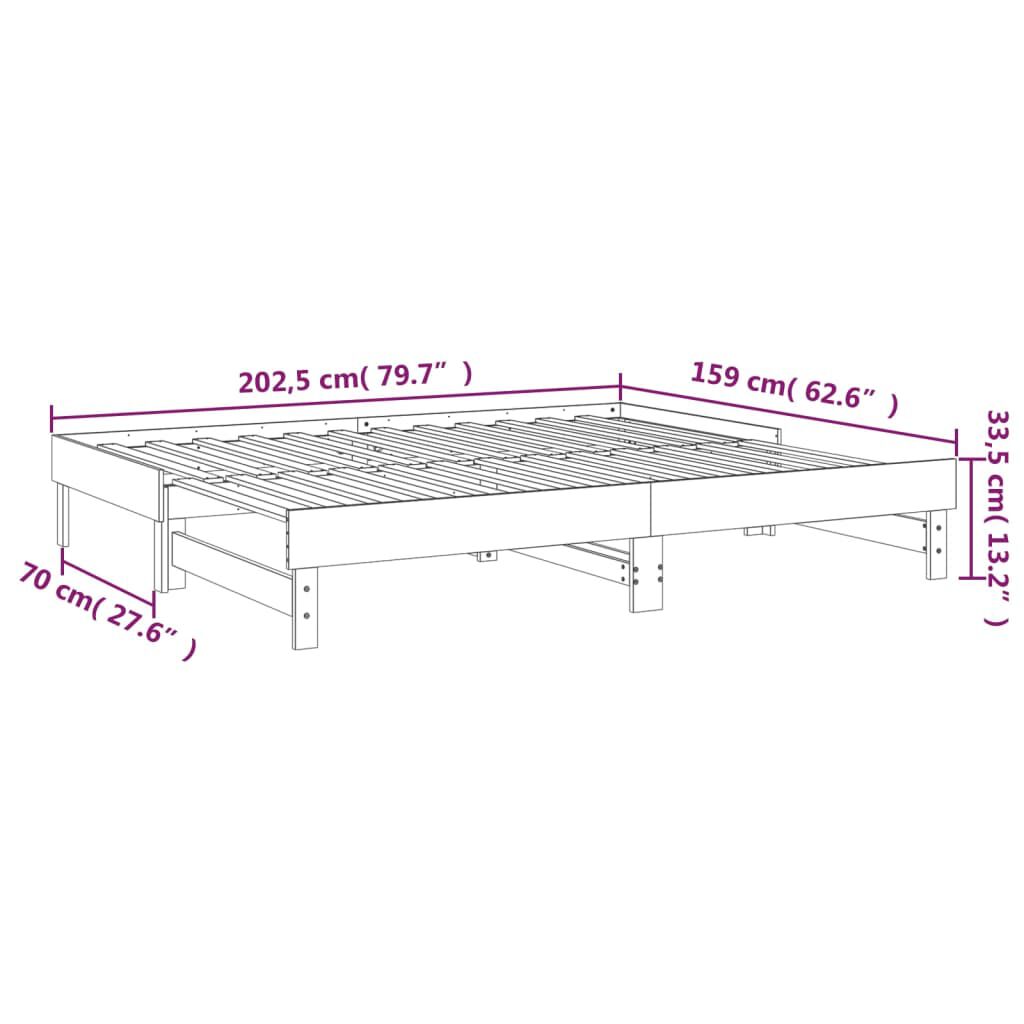 vidaXL Καναπές Κρεβάτι Συρόμενος 2x(80x200) εκ. από Μασίφ Ξύλο Πεύκου
