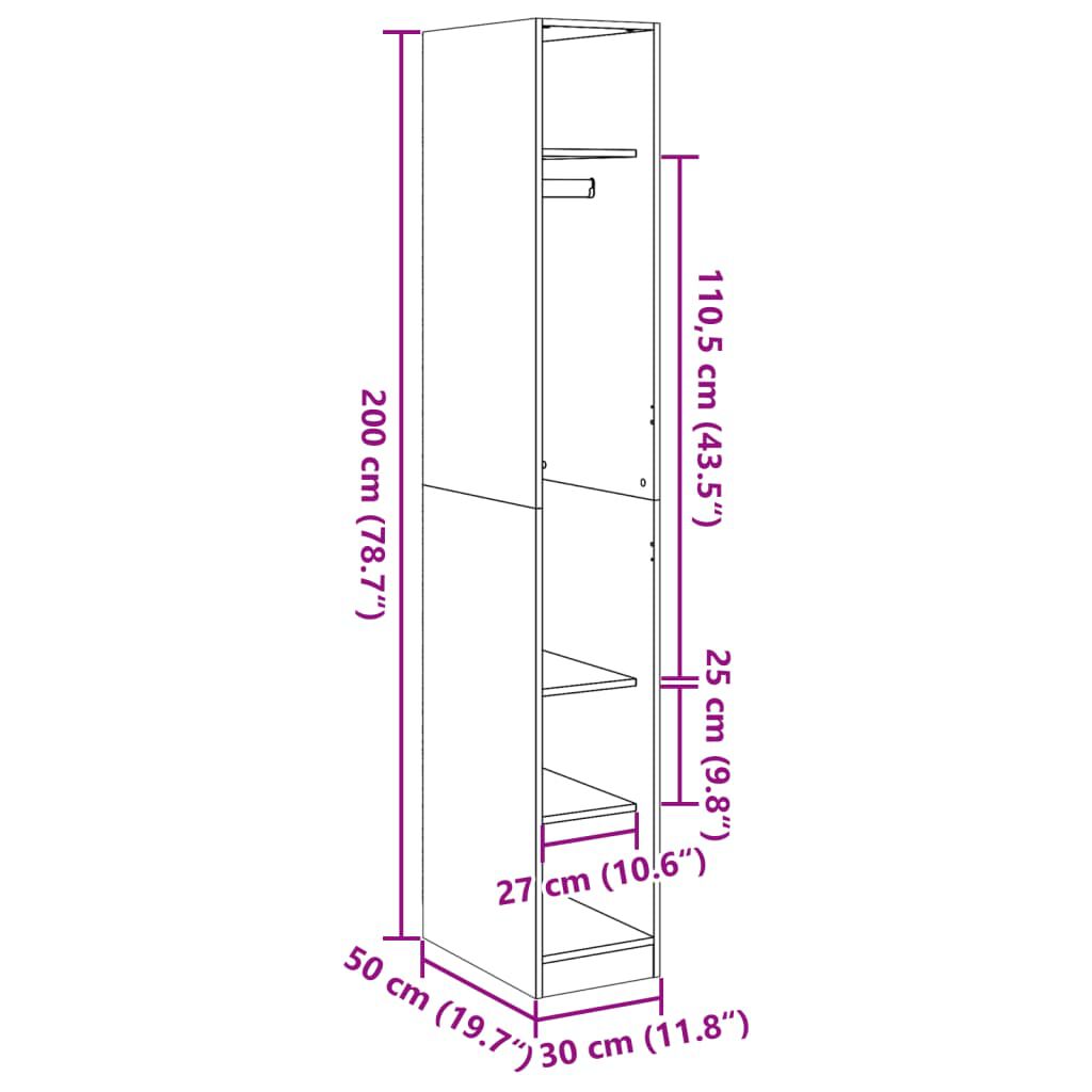 vidaXL Ντουλάπα Καφέ Δρυς 30x50x200 εκ. από Επεξεργασμένο Ξύλο