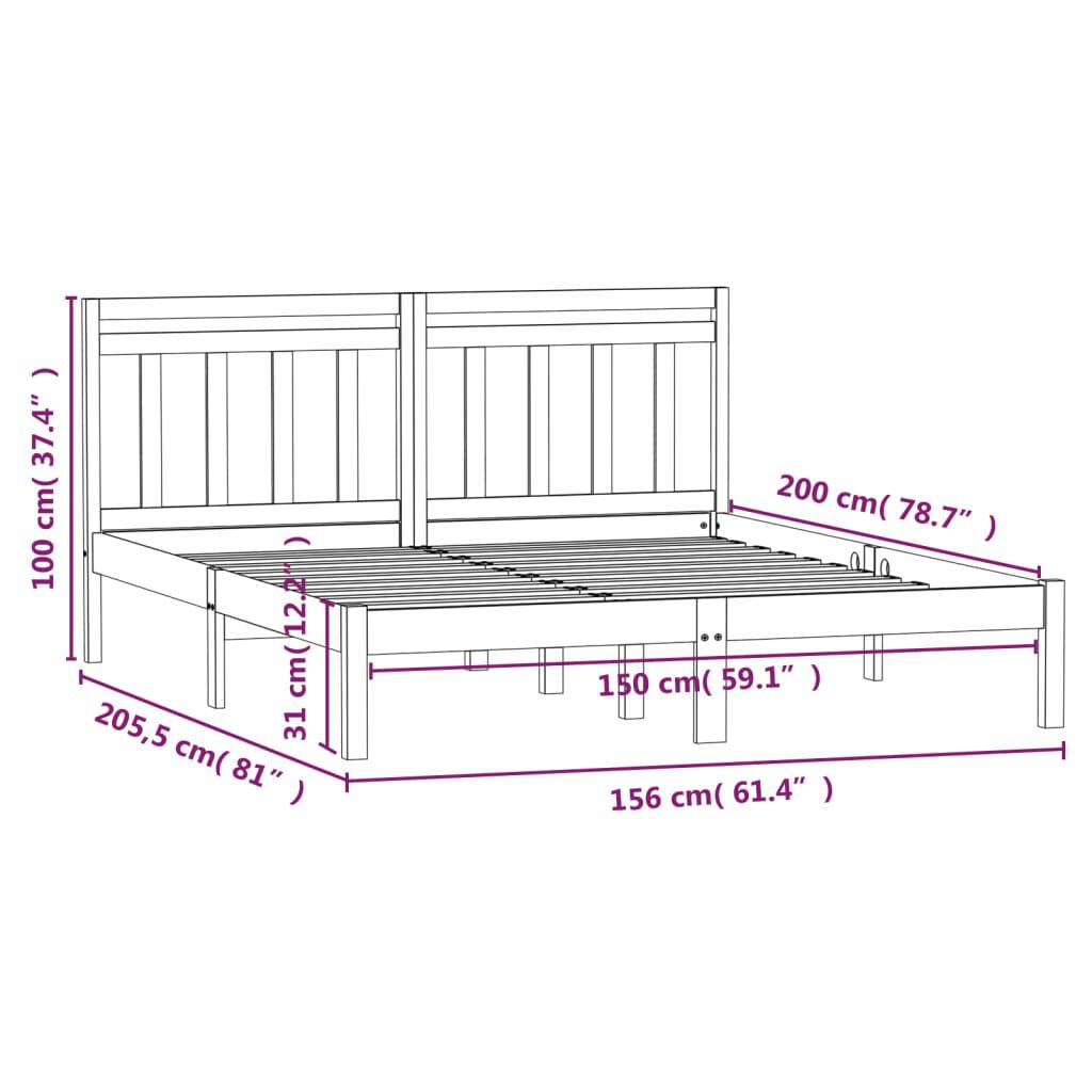 vidaXL Πλαίσιο Κρεβατιού Γκρι 150 x 200 εκ. Μασίφ Ξύλο King Size