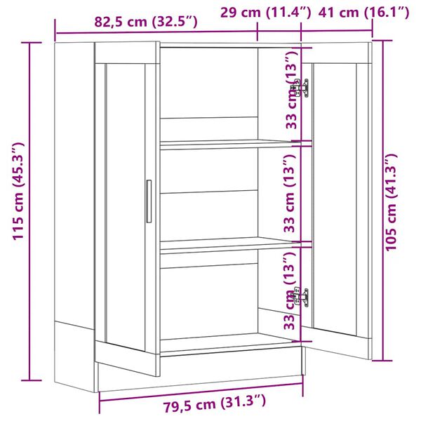 vidaXL Βιτρίνα Γκρι του Σκυροδέματος 82,5 x 30,5 x 115 εκ. Επεξ. Ξύλο