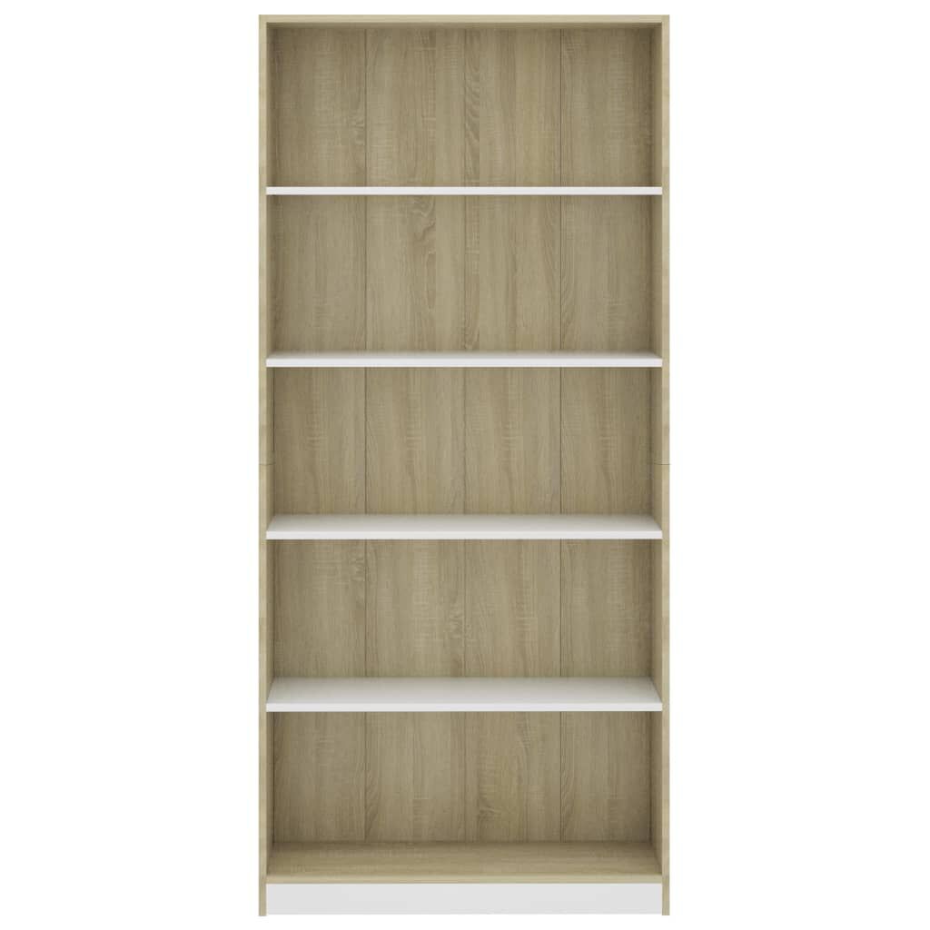 vidaXL Βιβλιοθήκη με 5 Ράφια Λευκό/Sonoma 80x24x175 εκ. Επεξ. Ξύλο
